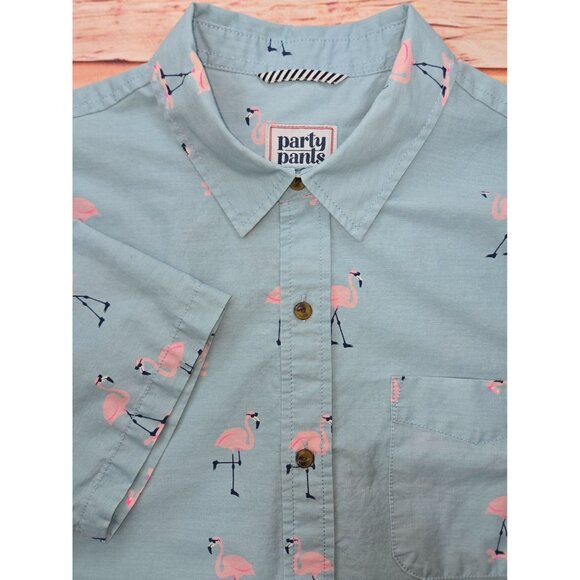 Party Pants Mens Flamingo Print Cabana Shirt Medium - Picture 4 of 8